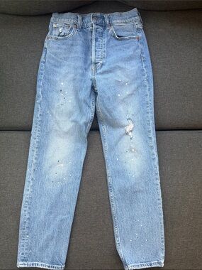 GAP Cheeky Straight High Rise Jeans Women’s 26 Short Distressed Paint Splatter